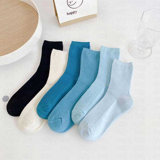  6 Pairs Women's Crew Socks Work Holiday Solid Color Cotton Sporty Simple Casual Sports Socks