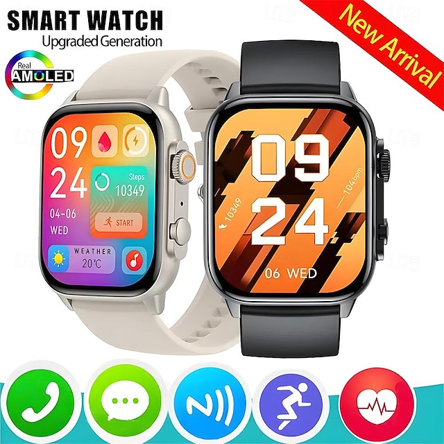  HK95 Smartwatch 1.96 Zoll Smartwatch Fitnessuhr Bluetooth Schrittzähler Anruferinnerung AktivitätenTracker Kompatibel mit Android iOS Damen Herren Langer Standby Freisprechanlage Wasserdicht IP 67