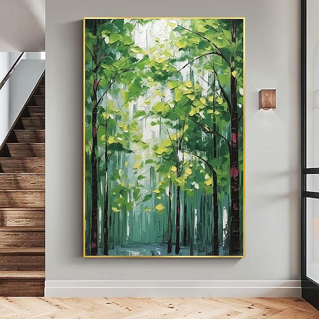  Mintura 手作り抽象木の風景油絵キャンバス壁アート装飾現代の森の絵家の装飾ロールフレームレス未伸張絵画