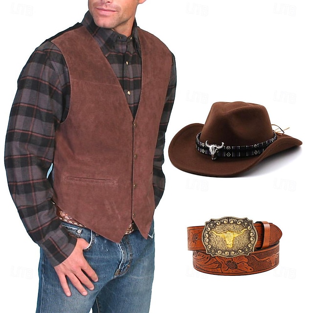  Retro Vintage 18th Century 19th Century Waist Belt Waistcoat Suede Vest Cowboy Hat West Cowboy Men's Casual Daily Vest