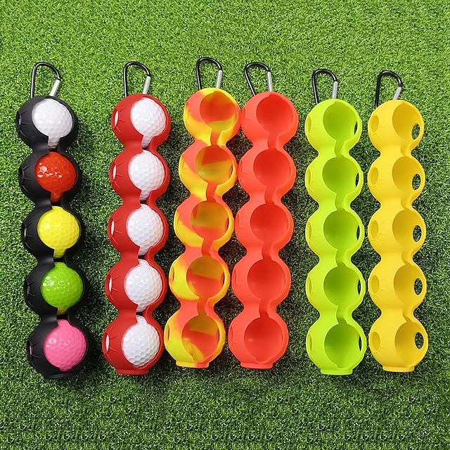  manchon pour balle de golf avec boucle - coloré, 5 trous - housse de protection - rangement portable - support pour tee de golf en silicone de grande capacité - peut contenir 5 balles de golf -