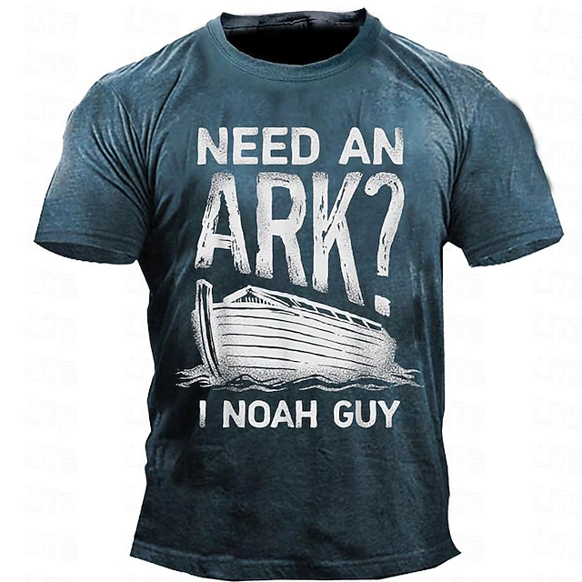 Men's Graphic Need an Ark T Shirt Short Sleeve T shirt 3D Print Crew Neck Shirt Retro Vintage Casual Street Style Sports Outdoor Holiday Going out Blue Army Green Dark Blue Spring & Summer Clothing 10