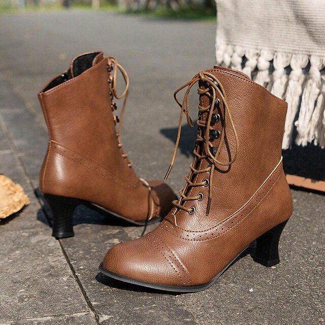 Women's Vintage Brown Boots With Heel 4/37