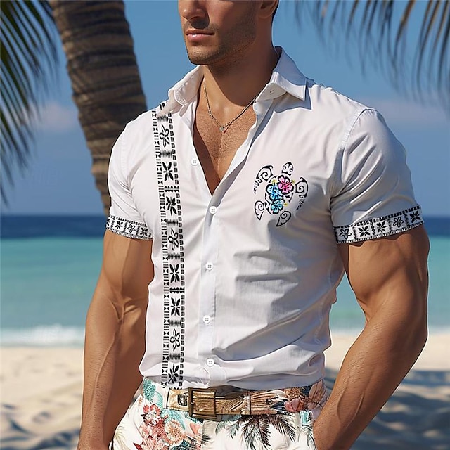  قميص Turtle Marine Life الرجالي Resort Hawaiian ثلاثي الأبعاد مطبوع بأزرار لأعلى وأكمام قصيرة قميص الشاطئ الصيفي للإجازات والارتداء اليومي S إلى 3XL