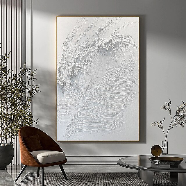  grande pintura a óleo branca abstrata pintada à mão ondas pintura em tela pintura a óleo moderna arte de parede pintura pintada à mão pintura de arte de parede para decoração de casa pronta para