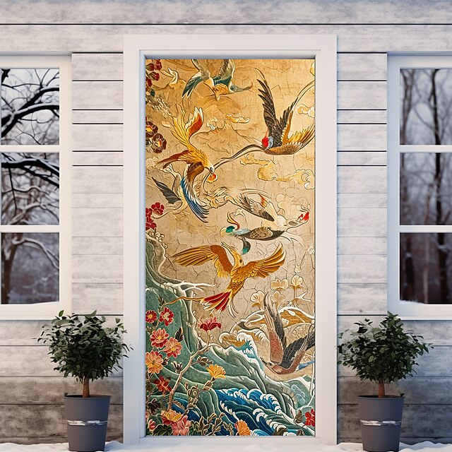Painting Crane Door Covers Door Tapestry Door Curtain Decoration