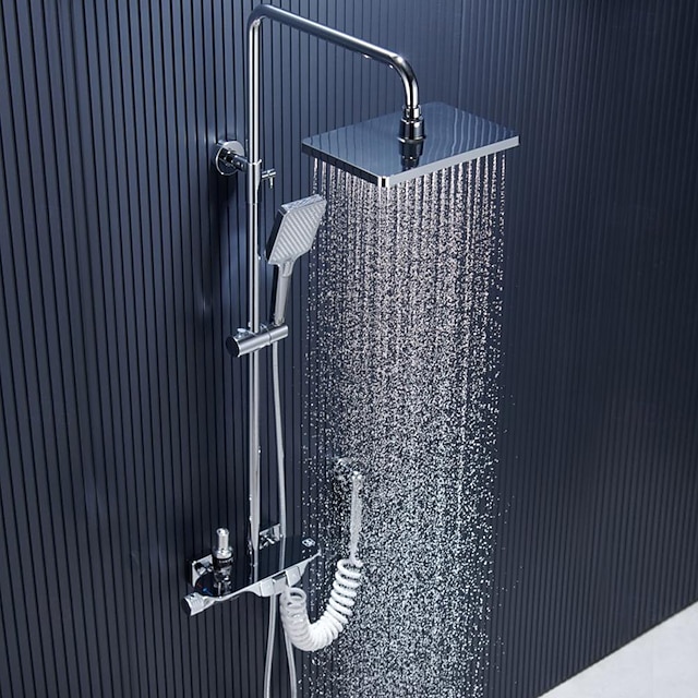  Shower System / Thermostatic Mixer valve Set - Handshower Included Rainfall Shower Multi Spray Shower Contemporary Electroplated Mount Outside Ceramic Valve Bath Shower Mixer Taps