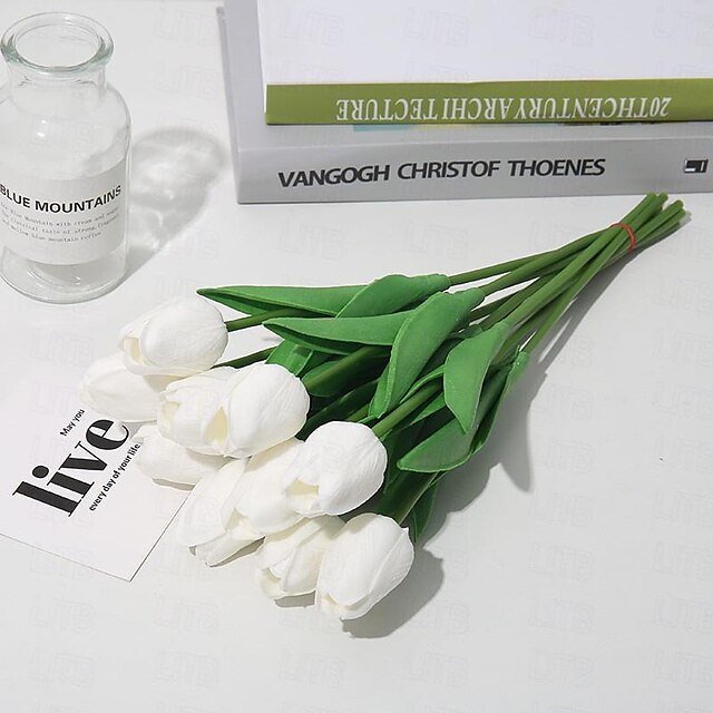  10 τμχ ροδάκινο τεχνητές τουλίπες μεταξωτά λουλούδια μακρύ στέλεχος και πράσινα φύλλα ψεύτικα λουλούδια διακόσμηση για βάζο γαμήλιο πάρτι κουζίνα γραφείου σπιτιού υπνοδωμάτιο τραπέζι κεντρικό ντεκόρ