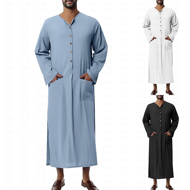  Férfi Thobe / Jubba Dubai iszlám Arab arab muszlim Ramadan Tömör szín Felső Fürdőköpeny