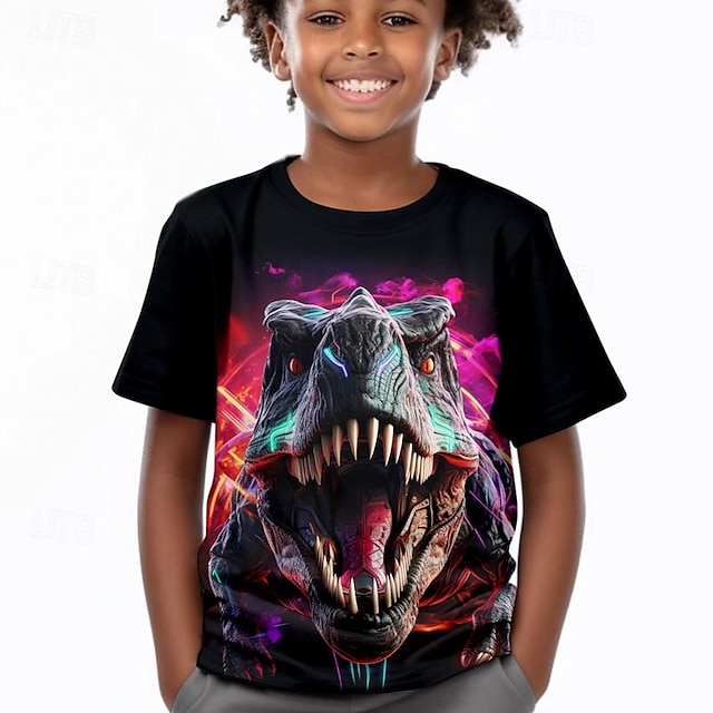  Garçon 3D Dinosaure Tee-shirts Chemise Manche Courte 3D effet Eté Actif Sportif Mode Polyester Enfants 3-12 ans Col Ras du Cou Extérieur Casual du quotidien Standard