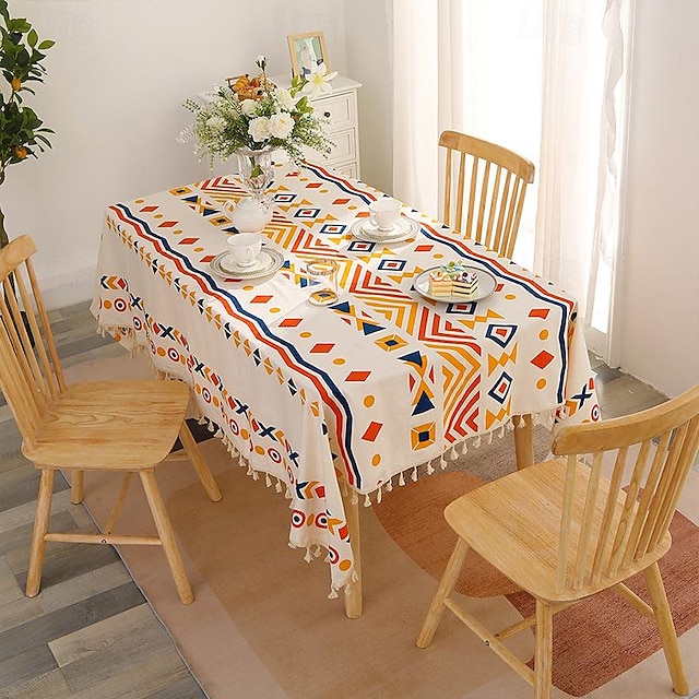  Bohemian geometric pattern tablecloth cotton and linen waterproof wash free tablecloth spring outing camping picnic mat cover cloth