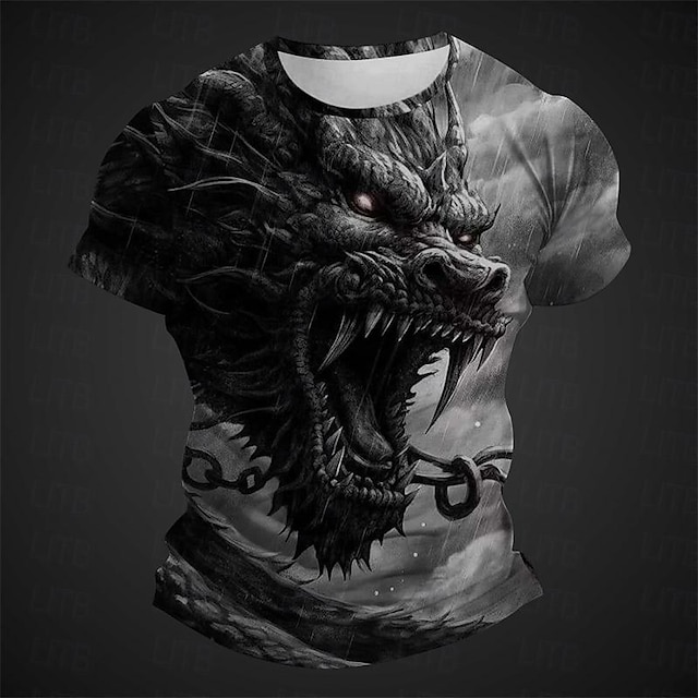  Animal Dragon Designer Men's Subculture Style 3D Print T shirt Tee Sports Outdoor Holiday Going out T shirt Light Green Blue Red & White Short Sleeve Crew Neck Shirt Spring & Summer Clothing