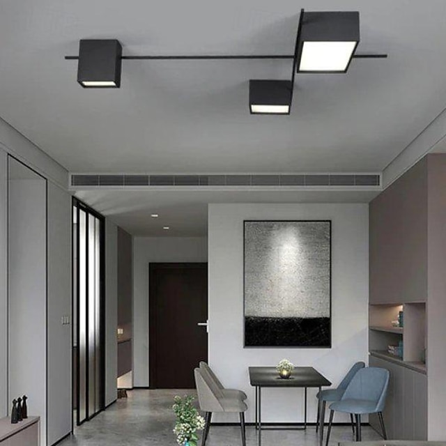  LED-Deckenleuchten, 3-Licht, warme Lichtfarbe, 3 Farben, quadratisches Liniendesign, Deckenleuchten aus Metall, moderne Deckenleuchten für Esszimmer und Schlafzimmer, 110–240 V