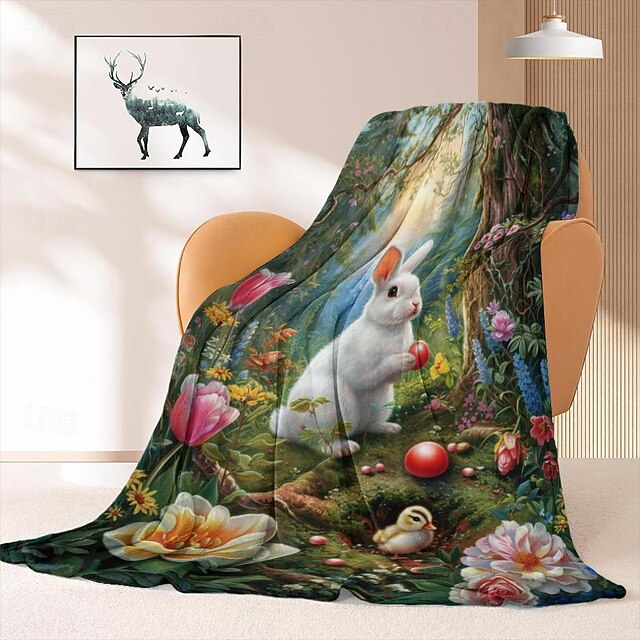 Easter Day Bunny Rabbit Pattern Throws Blanket Flannel Throw Blankets ...