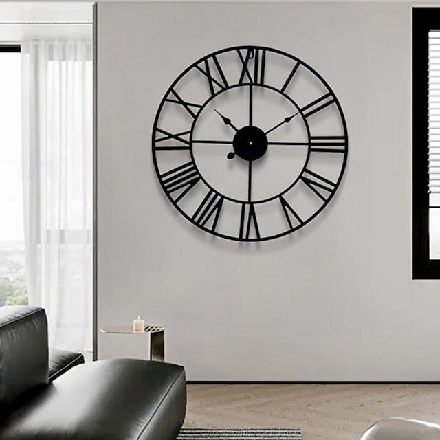 Large Wall Clock Metal Retro Roman Numeral Clock Modern Round Silent ...