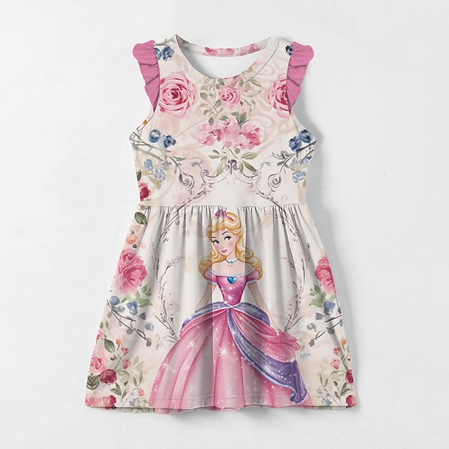  Girls ' 3D Virágos Hercegnő Fodros ruha Rózsaszín Ujjatlan 3D nyomtatás Nyár Napi Szabadság Alkalmi gyönyörű Gyerekek 3-12 év hétköznapi ruha Ujjatlan ruha Térd feletti Poliészter Normál