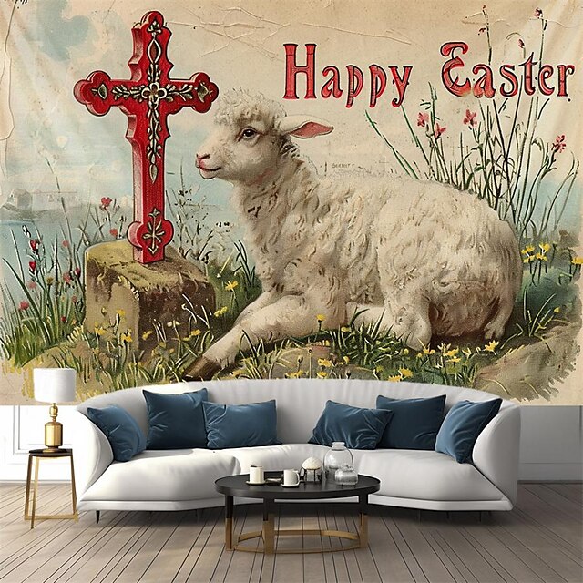  Happy Easter Hanging Tapestry Wall Art Large Tapestry Mural Decor Photograph Backdrop Blanket Curtain Home Bedroom Living Room Decoration