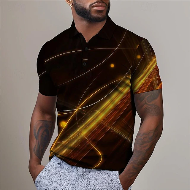 Men's Geometric Golf Shirt Short Sleeve Polo Shirts Collared Shirts Business Casual Vacation Wear Formal Wear Festival Wear Buttons 3D Print Summer Yellow Red Purple 8
