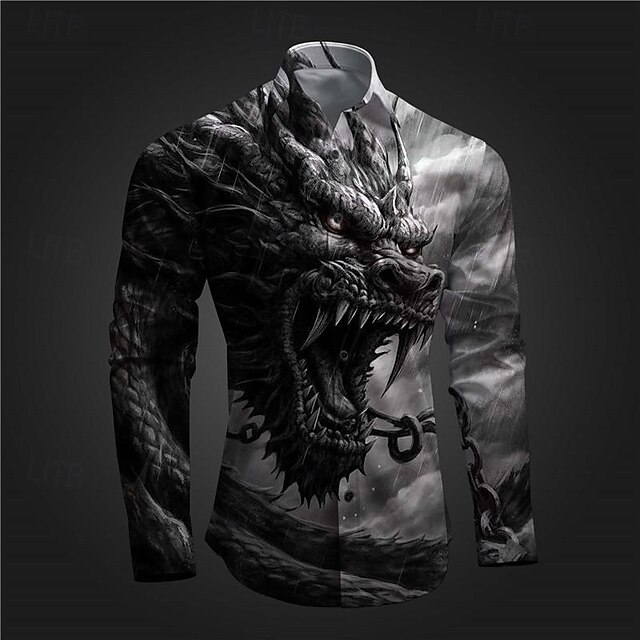  Homme Dragon Chemise Chemise boutonnée manche longue Abstrait Sous-culturel Usage quotidien Sortie Printemps Col rabattu Imprimer Bouton bas Rouge Bleu Bleu Encre Violet Vert
