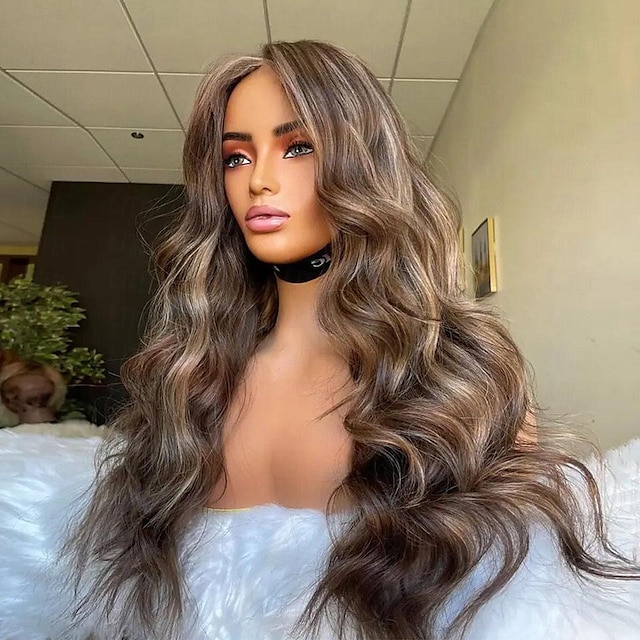  Remy Human Hair 13x4 Lace Front Wig Free Part Brazilian Hair Wavy Multi-color Wig 130% 150% Density Highlighted / Balayage Hair For Women Long Human Hair Lace Wig