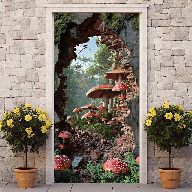 Broken Wall Mushrooms Door Covers Mural Decor Door Tapestry Door ...