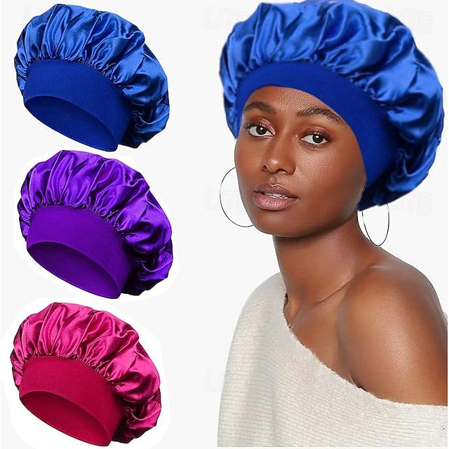  Einfarbige, breitkrempige, hochelastische Schlafmütze für Erwachsene für Damen und Herren, modische Haarpflege-, Schönheits-, Bademütze, färbende Chemotherapie-Haube