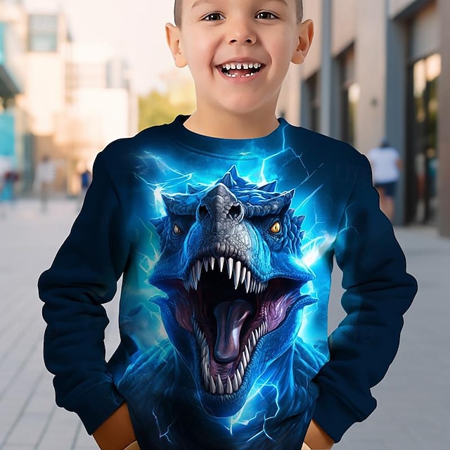  Pojkar 3D Dinosaurie Tröja Pullover Långärmad 3D-tryck Vår Höst Mode Streetwear Häftig Polyester Barn 3-12 år Rund hals Utomhus Ledigt Dagligen Normal
