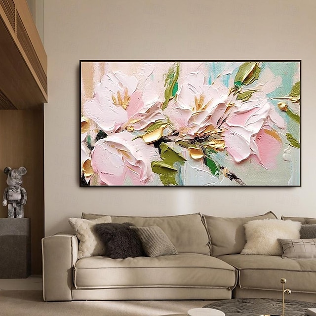  ručně malovaná 3d květina s texturou olejomalba nástěnné umění abstraktní růžové zlato květiny malba na plátně květinová malba nástěnná výzdoba pro obývací pokoj nástěnné umění jarní výzdoba