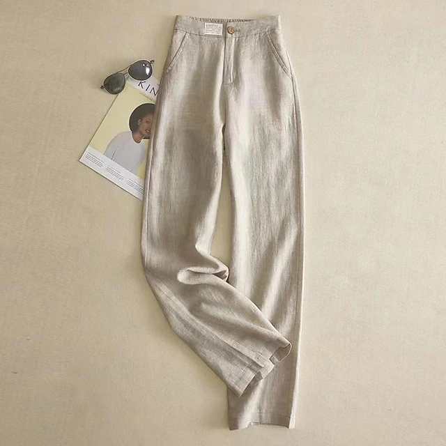 Women's Cotton Linen Pants Pants Trousers Fashion Full Length Plain Side Pockets Breathability Comfortable Inelastic Casual Daily Black White Beige Gray Spring & Fall 8