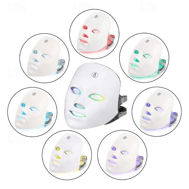  Photon-LED-Gesichtsmaske, wiederaufladbar über USB, für Hautaufhellung und -pflege, kabellose LED-Gesichtsmaske, Lichttherapie, Photon-USB-Aufladung, 7 Farben, Gesichtsmaske für