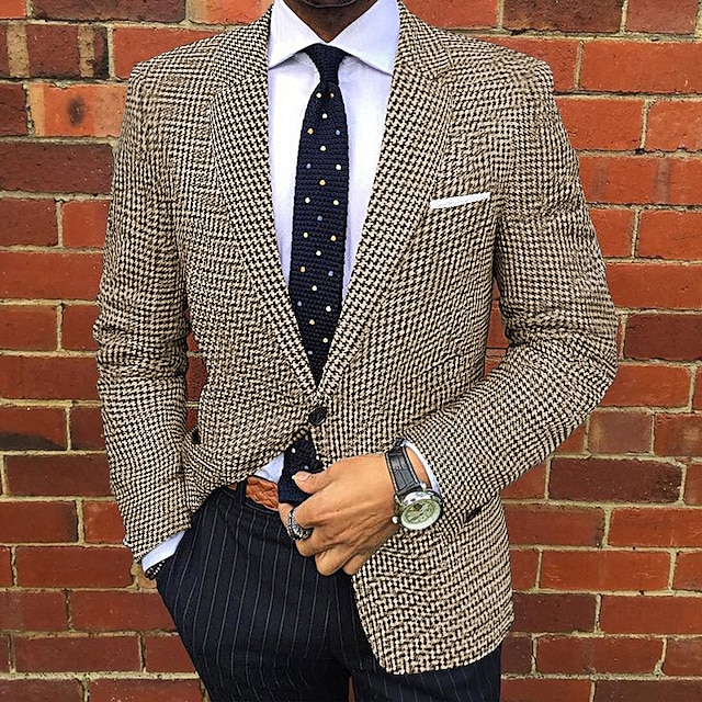  Men's Graduation Blazer Business Cocktail Party Wedding Party Fashion Casual Fall / Winter Polyester Plain Buttons Pocket Casual / Daily Single Breasted Blazer Black khaki Gray