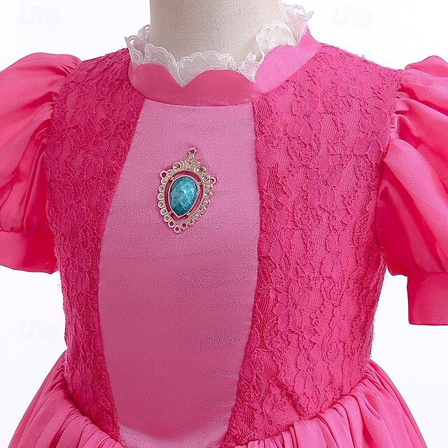 Princess Peach Accessories AmzMach Princess Peach Costume For Girls - Pink  Dress With Crown & Wand, Sizes 3-12 Years Princess Peach Costume Women