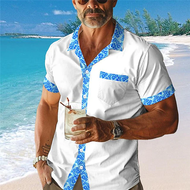 Men's Floral Shirt Summer Hawaiian Shirt Aloha Shirt Short Sleeve Shirt Cuban Collar Vacation Hawaiian Resort Style Outdoor Vacation Hawaiian Blue Purple Fuchsia S M L 8