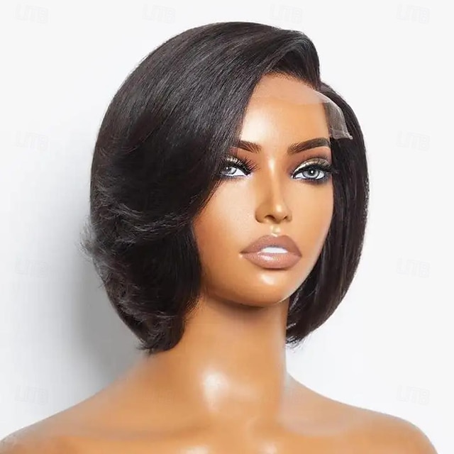  Short Bob Wig Human Hair 180% Density Human Hair Bob Wig 13x4 Lace Front Wigs Human Hair Pre Plucked Hairline with Baby Hair Short Bob Wigs for Black Women 8inch