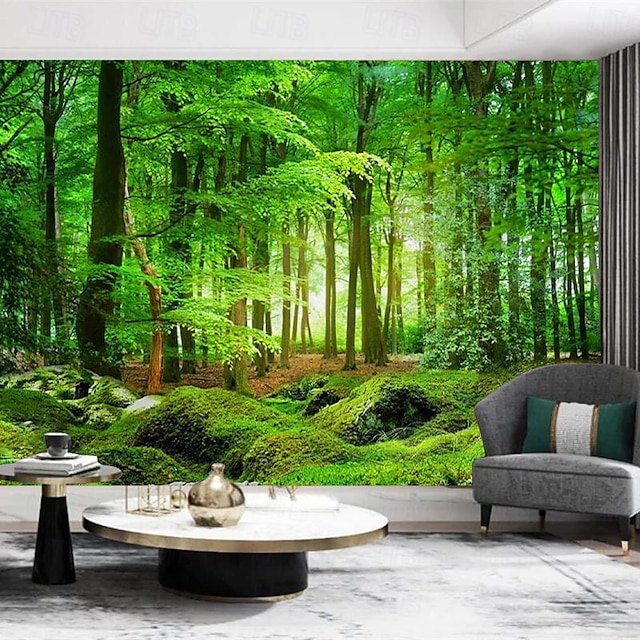  Cool Wallpapers Nature Forest Wallpaper Wall Mural Landscape Green Sticker Peel Stick Removable PVC/Vinyl Material Self Adhesive/Adhesive Required Wall Decor for Living Room Kitchen Bathroom