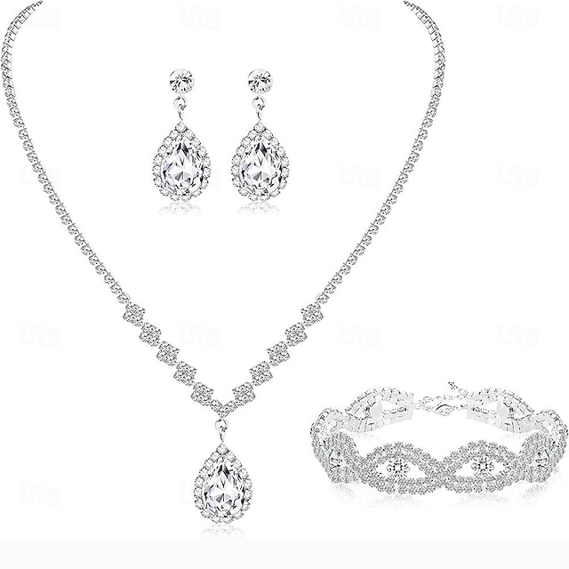 ملابس وصيفة العروس، مجموعة مجوهرات من الماس المائي لحفلات الزفاف، معدن الزركون، قطرة الماء، قلادة وأقراط وسوار
