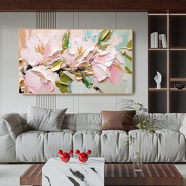 Hand painted 3D Flower Textured oil painting Wall Art Abstrat Pink Gold ...