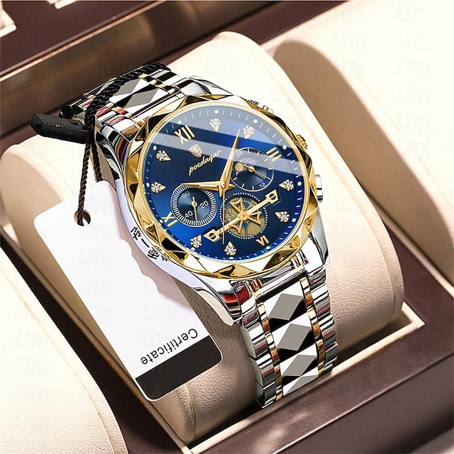  Poedagar мужские кварцевые часы модные повседневные деловые наручные часы с фазой луны светящийся календарь хронограф стальные часы