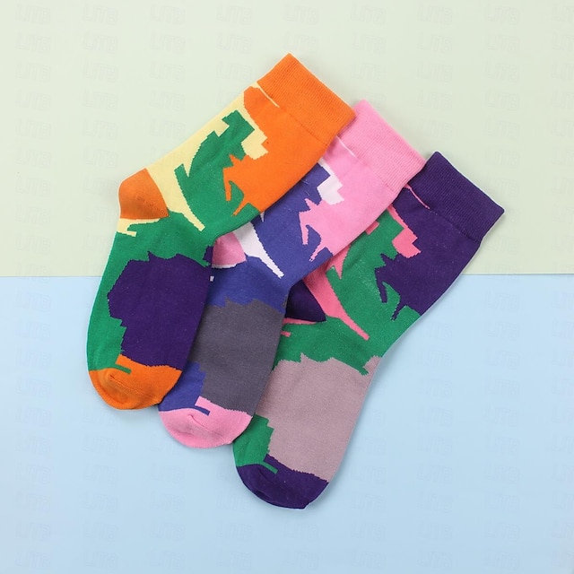  3 paires de chaussettes pour femmes, chaussettes de travail, de travail quotidien, de vacances, multicolores, en coton, simples, classiques, décontractées, de sport