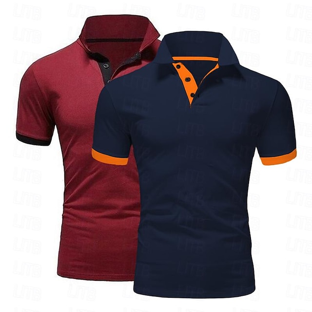  Voor heren POLO Shirt Golfshirt Casual Sport Revers Korte mouw Modieus Basic Effen Kleur Klassieke Stijl Zomer Normale pasvorm Marineblauw + wit Zwart+Marineblauw Grijs+Marineblauw Oranje+Marinegeel