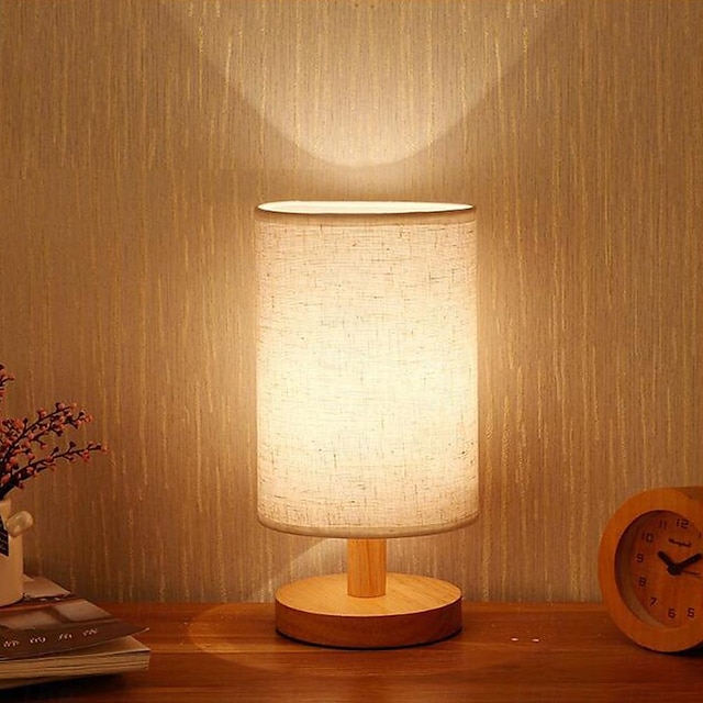  bordlampe nattbordslampe enkel skrivebordslampe stoff bordlampe i tre til soverom stue kontor arbeidsrom