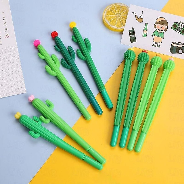  10 pçs bonito dos desenhos animados cactus gel caneta plantas neutro escola material de escritório escrita papelaria bonito criativo muito adorável canetas
