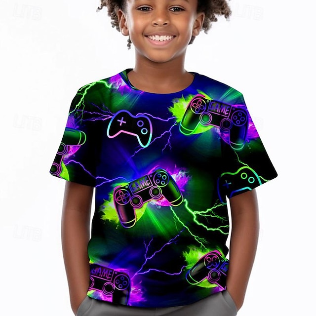  Poikien 3D Peli T-paita Paita Lyhythihainen 3D-tulostus Kesä Aktiivinen Urheilu Muoti Polyesteri Lapset 3-12 vuotta Tiukka pyöreä kaula-aukko ulko- Kausaliteetti Päivittäin Normaali