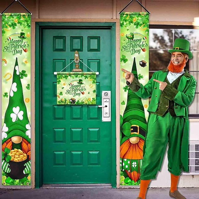  1 pár, sv. Patrikův den a Velikonoce 11,81 * 70,87 palce zelený trpaslík polyesterové kuplety závěsy na dveře party dekorace zásoby
