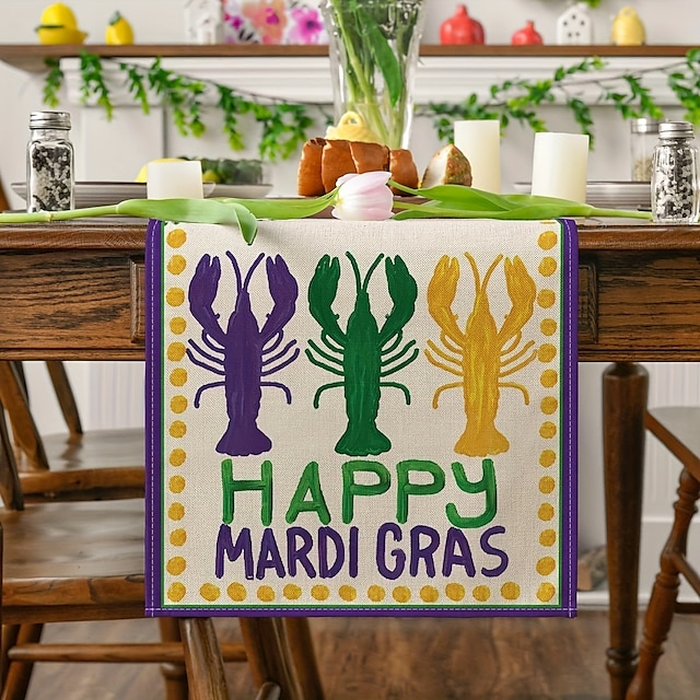  corredor de mesa de linho, corredor de mesa de carnaval de gnomos, decoração de festa de máscaras de carnaval de nova orleans brasil, decoração de mesa de jantar de cozinha de férias festival para interior ao ar livre, decoração de festa