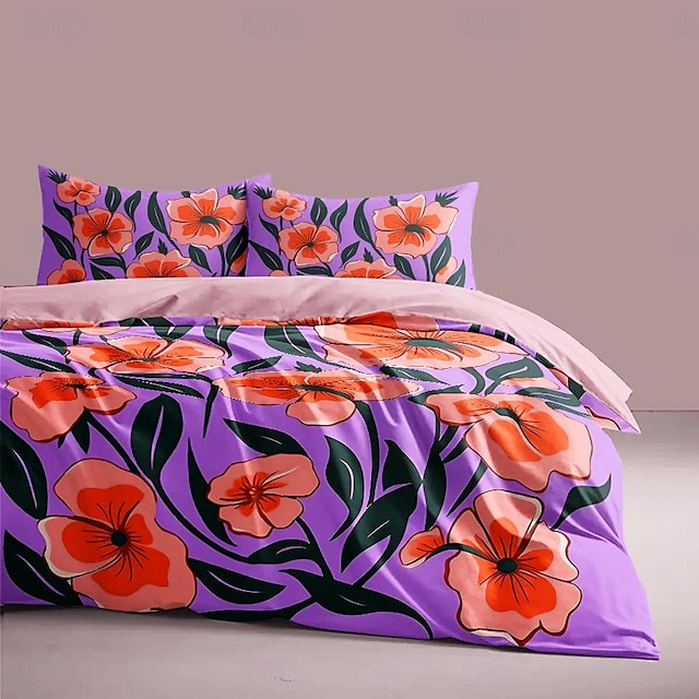  l.t.home Parure de lit réversible en satin 100 % coton de qualité supérieure, 300 fils au pouce carré, motif floral Elite