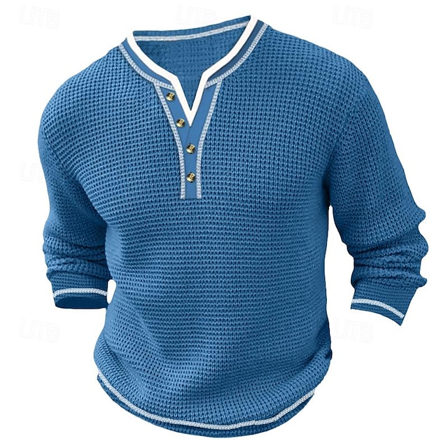 Férfi Póló Gofri Henley ing Henley ing Tee Top Hosszú ujjú ing Színes Henley Utca Vakáció Hosszú ujj Kollázs Ruházat Divat Dizájn Alap