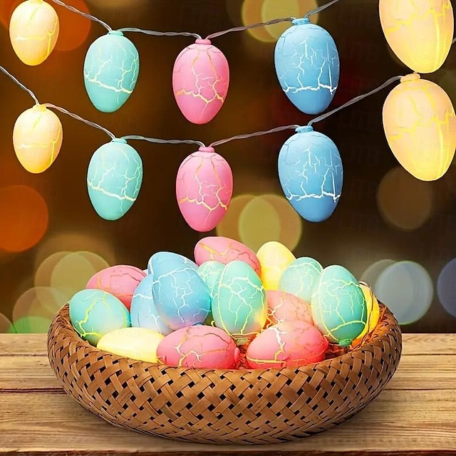  led påske fargerik sprukket egg 1,5m 10leds lysstreng batteridrevet til påskefest bursdag hjemmerom hage hage plen dekorasjonslys