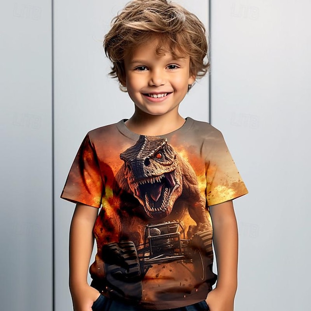  Garçon 3D Dinosaure Tee-shirts Chemise Manche Courte 3D effet Eté Actif Sportif Mode Polyester Enfants 3-12 ans Col Ras du Cou Extérieur Casual du quotidien Standard