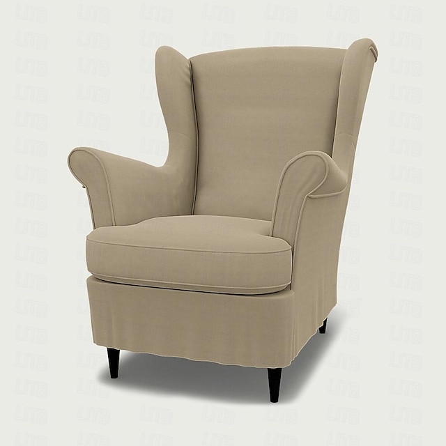  Housse de fauteuil à oreilles en lin Strandmon, ajustement régulier avec accoudoir, lavable en machine, séchable, série Ikea